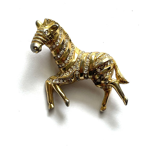 Hattie Carnegie Vintage Zebra Rhinestone Encrusted Brooch