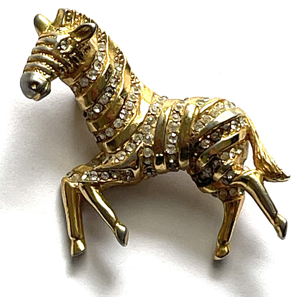 Hattie Carnegie Vintage Zebra Rhinestone Encrusted Brooch