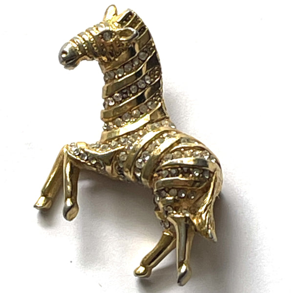 Hattie Carnegie Vintage Zebra Rhinestone Encrusted Brooch