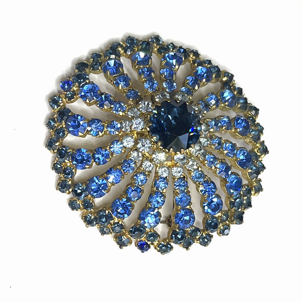 1960's Blue Rhinestone Pinwheel Vintage Brooch