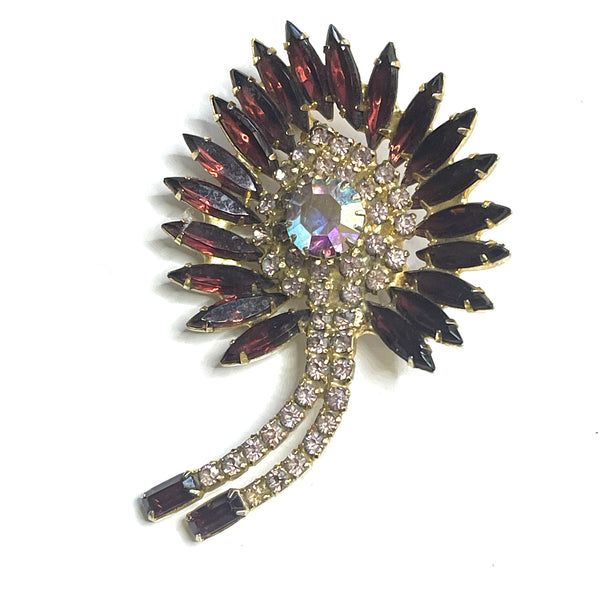 Deep Purple and Clear Rhinestone Vintage Brooch