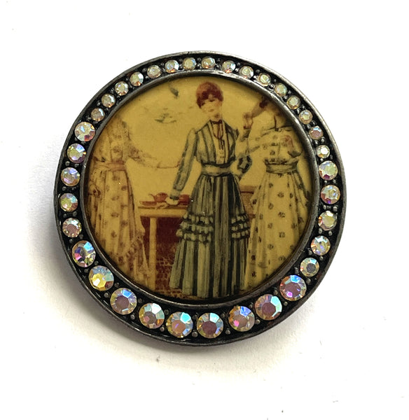 Edwardian Lady Figure Picture Brooch