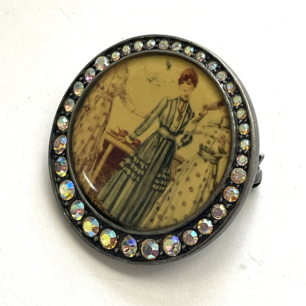 Edwardian Lady Figure Picture Brooch