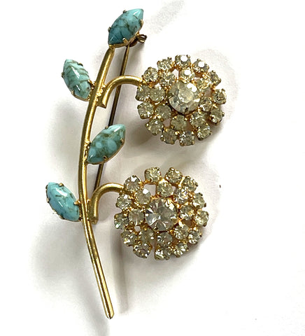 Rhinestone Flower Head Vintage Brooch