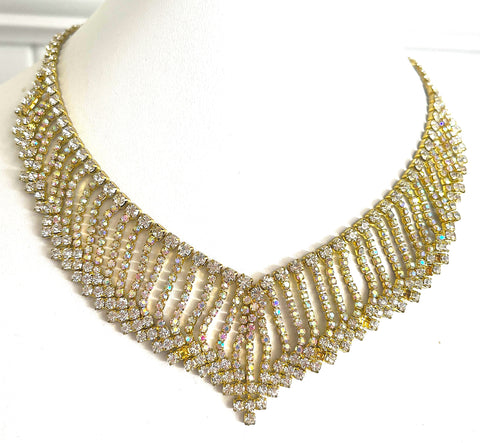 Rhinestone Aurora Borealis Cascading Choker Necklace