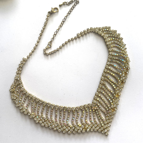 Rhinestone Aurora Borealis Cascading Choker Necklace