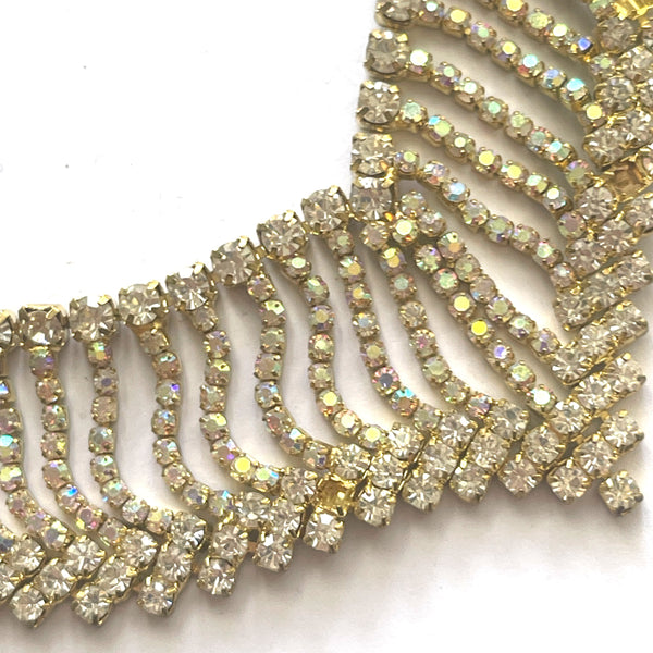 Rhinestone Aurora Borealis Cascading Choker Necklace