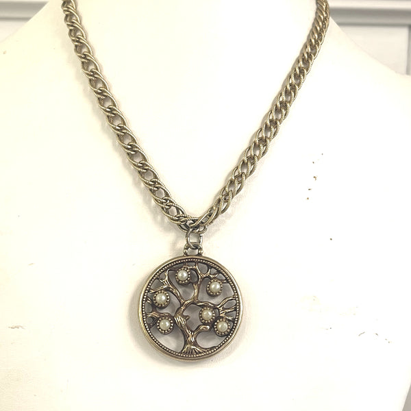 Reversible Gem stone and Pearl Tree of Life Pendant