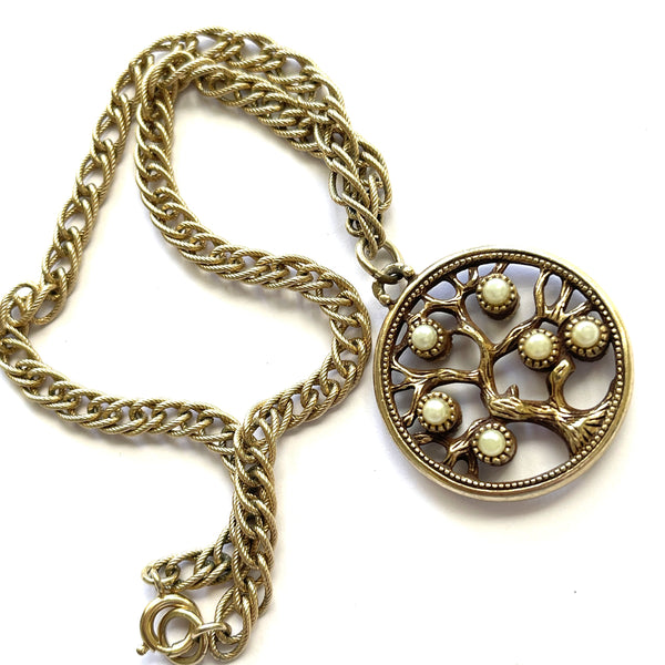 Reversible Gem stone and Pearl Tree of Life Pendant