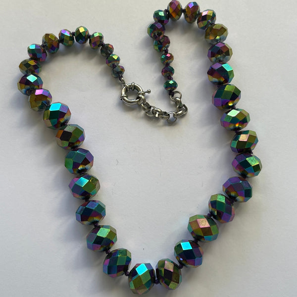 Irridescent Harlequin Bead Necklace-Vintageonline-Vintage Online