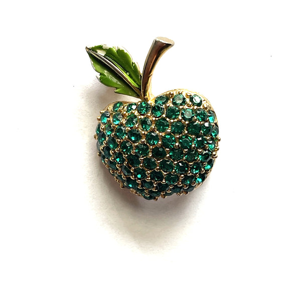 JJ Jonette Vintage Rhinestone Apple Brooch-J J Jonette USA-Vintage Online