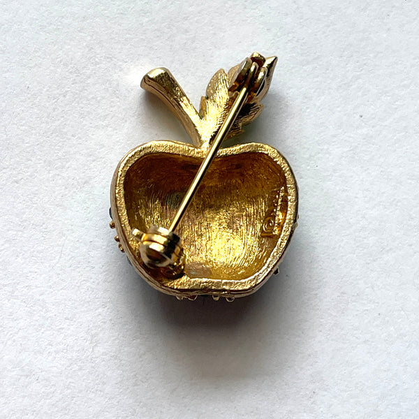 JJ Jonette Vintage Rhinestone Apple Brooch-J J Jonette USA-Vintage Online