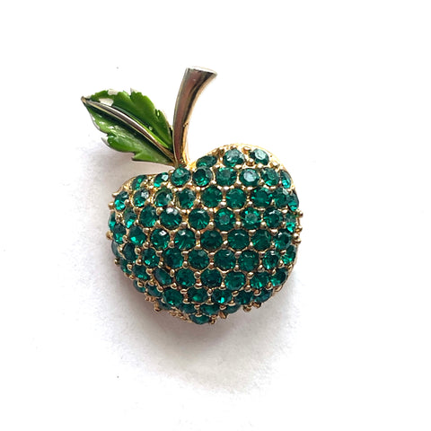 JJ Jonette Vintage Rhinestone Apple Brooch-J J Jonette USA-Vintage Online