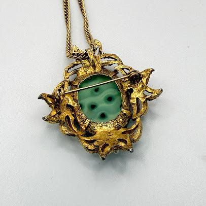 Jadeite Pearl Pendant Brooch-Vintageonline-Vintage Online