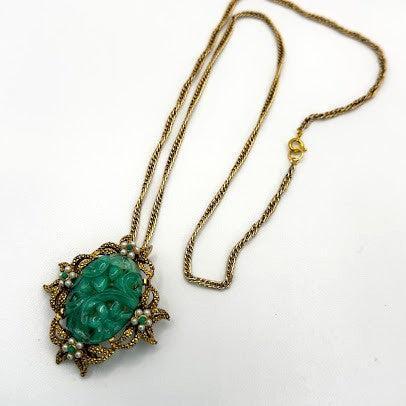 Jadeite Pearl Pendant Brooch-Vintageonline-Vintage Online
