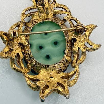 Jadeite Pearl Pendant Brooch-Vintageonline-Vintage Online