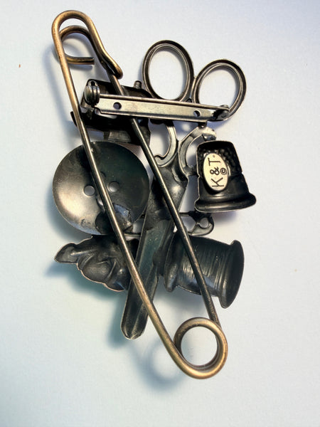 K & T Designer Vintage Sewing Tools Brooch-K & T-Vintage Online