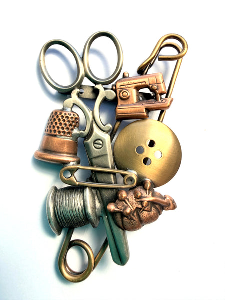 K & T Designer Vintage Sewing Tools Brooch-K & T-Vintage Online