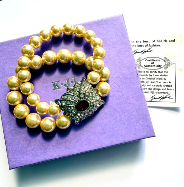 Kenneth Jay Lane Original Pearl Rhinestone Bracelet-KENNETH JAY LANE-Vintage Online