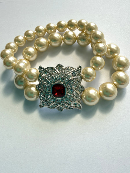 Kenneth Jay Lane Original Pearl Rhinestone Bracelet-KENNETH JAY LANE-Vintage Online