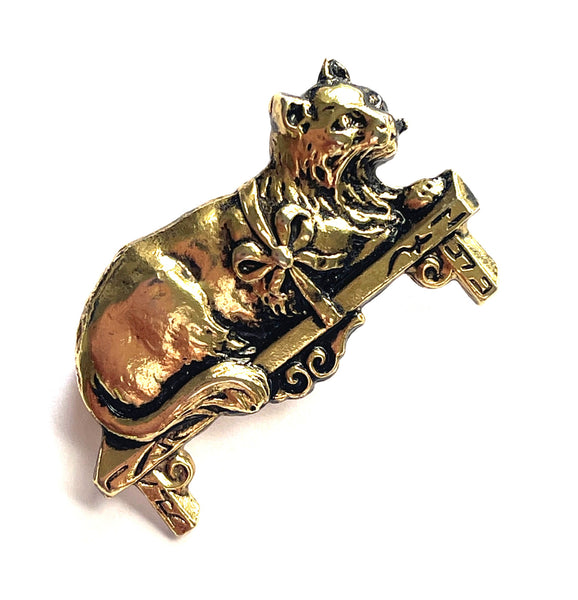 Kitty Cat on a Stool Brooch-Vintageonline-Vintage Online
