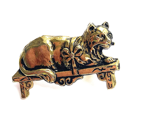 Kitty Cat on a Stool Brooch-Vintageonline-Vintage Online