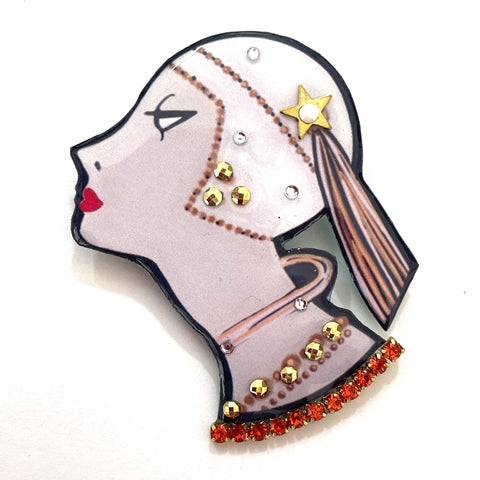 Lady Head 20's Style White Cloche Hand Crafted Brooch, Cat Walk Designs-Cat Walk Designs UK-Vintage Online