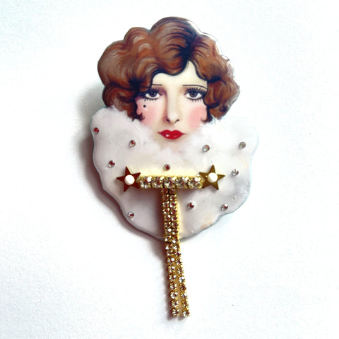 Lady Head Hollywood Queen Handcrafted Brooch, Cat Walk Designs UK-Cat Walk Designs UK-Vintage Online