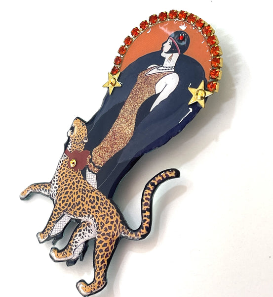 Lady With A Leopard Hand Crafted Cat Walk UK Brooch-Cat Walk Designs-Vintage Online