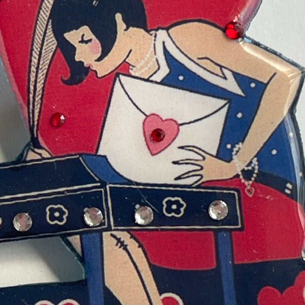 Lady With A Letter Hand Crafted Cat Walk UK Brooch-Cat Walk Designs UK-Vintage Online