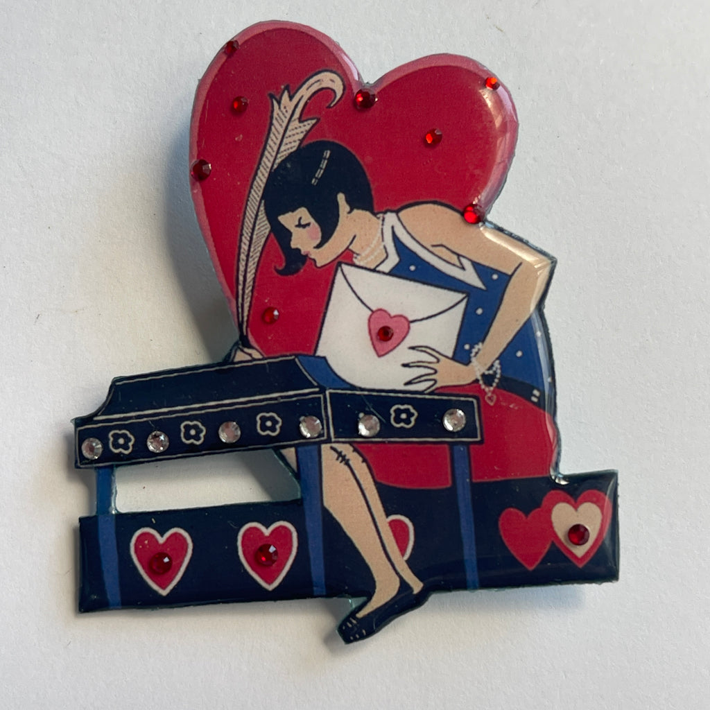 Lady With A Letter Hand Crafted Cat Walk UK Brooch-Cat Walk Designs UK-Vintage Online