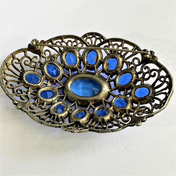 Sapphire Blue Crystal Czech Vintage Brooch 1940's-Czech-Vintage Online