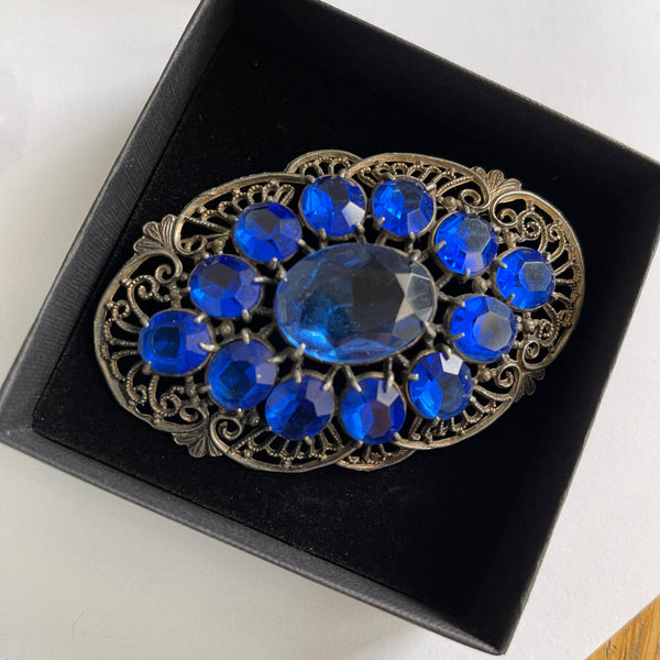Sapphire Blue Crystal Czech Vintage Brooch 1940's-Czech-Vintage Online