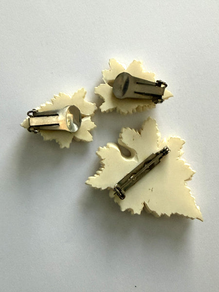 Leaf Shaped Vintage Brooch and Earrings-Vintageonline-Vintage Online