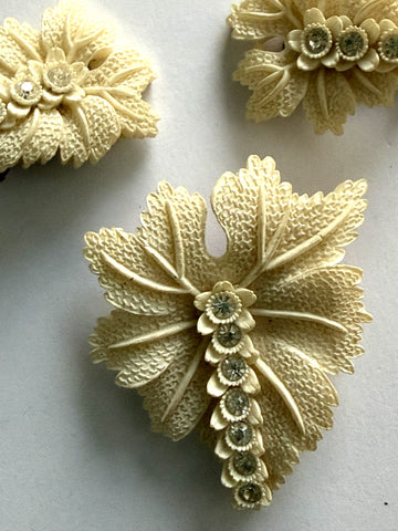 Leaf Shaped Vintage Brooch and Earrings-Vintageonline-Vintage Online