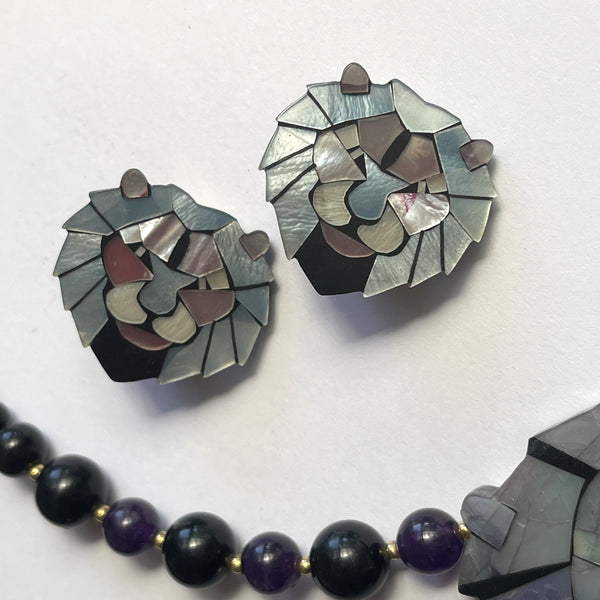 Lee Sands 1970's Vintage Lion Head Necklace & Earrings-Lee Sands-Vintage Online