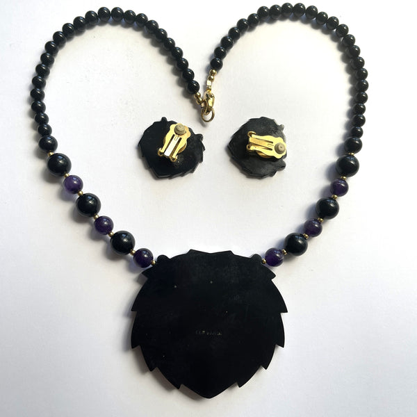 Lee Sands 1970's Vintage Lion Head Necklace & Earrings-Lee Sands-Vintage Online