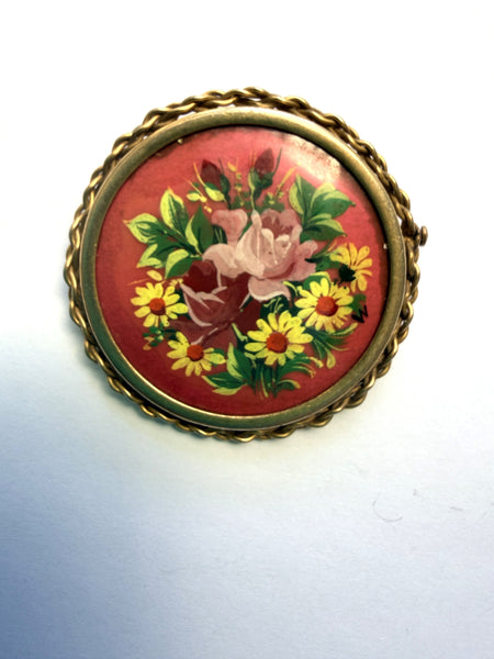 Limoges France 1940's Porcelain Floral Brooch-Limoge France-Vintage Online