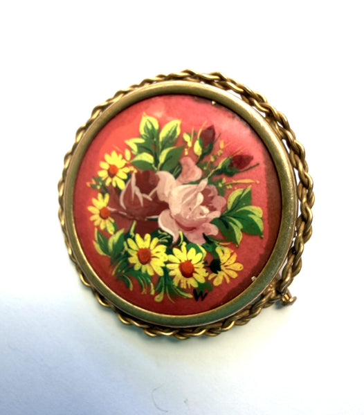 Limoges France 1940's Porcelain Floral Brooch-Limoge France-Vintage Online