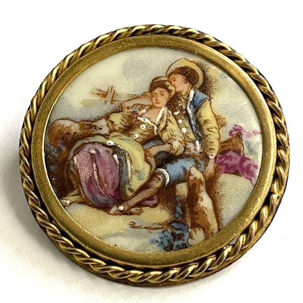 Limoges France Vintage Courting Couple Enamelled Brooch-Limoges France-Vintage Online
