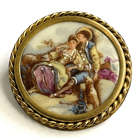 Limoges France Vintage Courting Couple Enamelled Brooch-Limoges France-Vintage Online