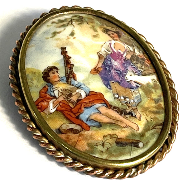 Limoges Romantic Painted 1950's Brooch-Limoge-Vintage Online