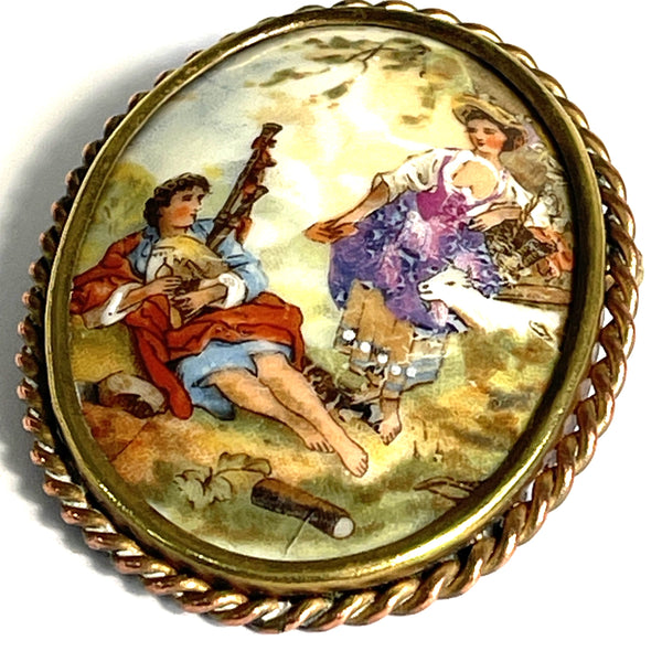 Limoges Romantic Painted 1950's Brooch-Limoge-Vintage Online