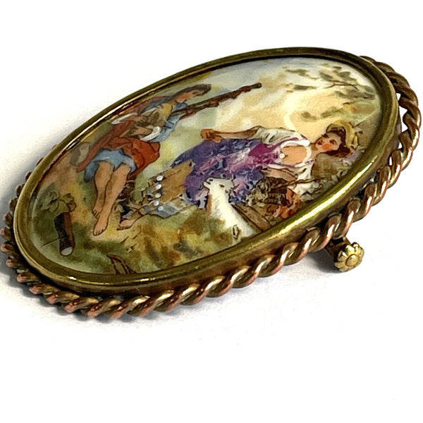 Limoges Romantic Painted 1950's Brooch-Limoge-Vintage Online