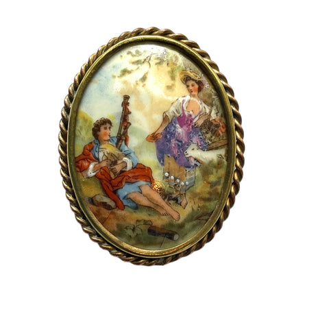 Limoges Romantic Painted 1950's Brooch-Limoge-Vintage Online