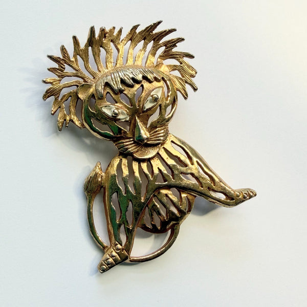 Lion Figurine Vintage Brooch-Vintageonline-Vintage Online