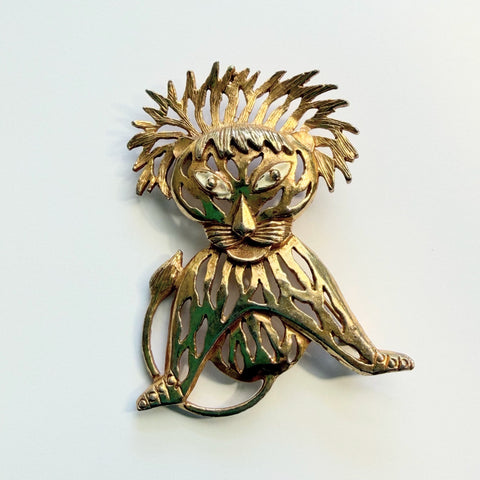 Lion Figurine Vintage Brooch-Vintageonline-Vintage Online