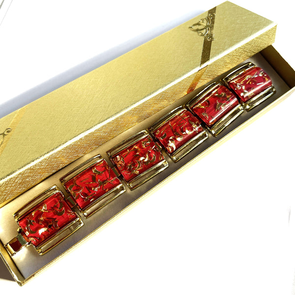 Lucite Vintage Bracelet 1950's Gold Flakes in Red-Vintageonline-Vintage Online