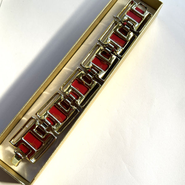 Lucite Vintage Bracelet 1950's Gold Flakes in Red-Vintageonline-Vintage Online