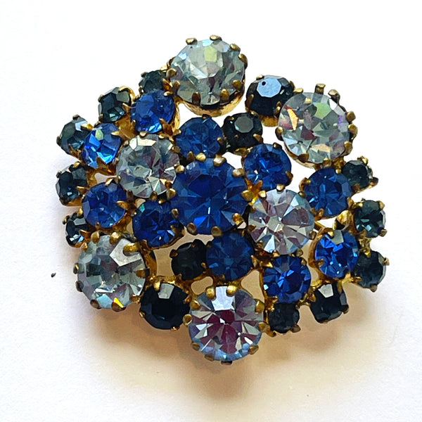 Made in Austria Blue Rhinestone Vintage 60's Brooch and Earrings-Vintageonline-Vintage Online